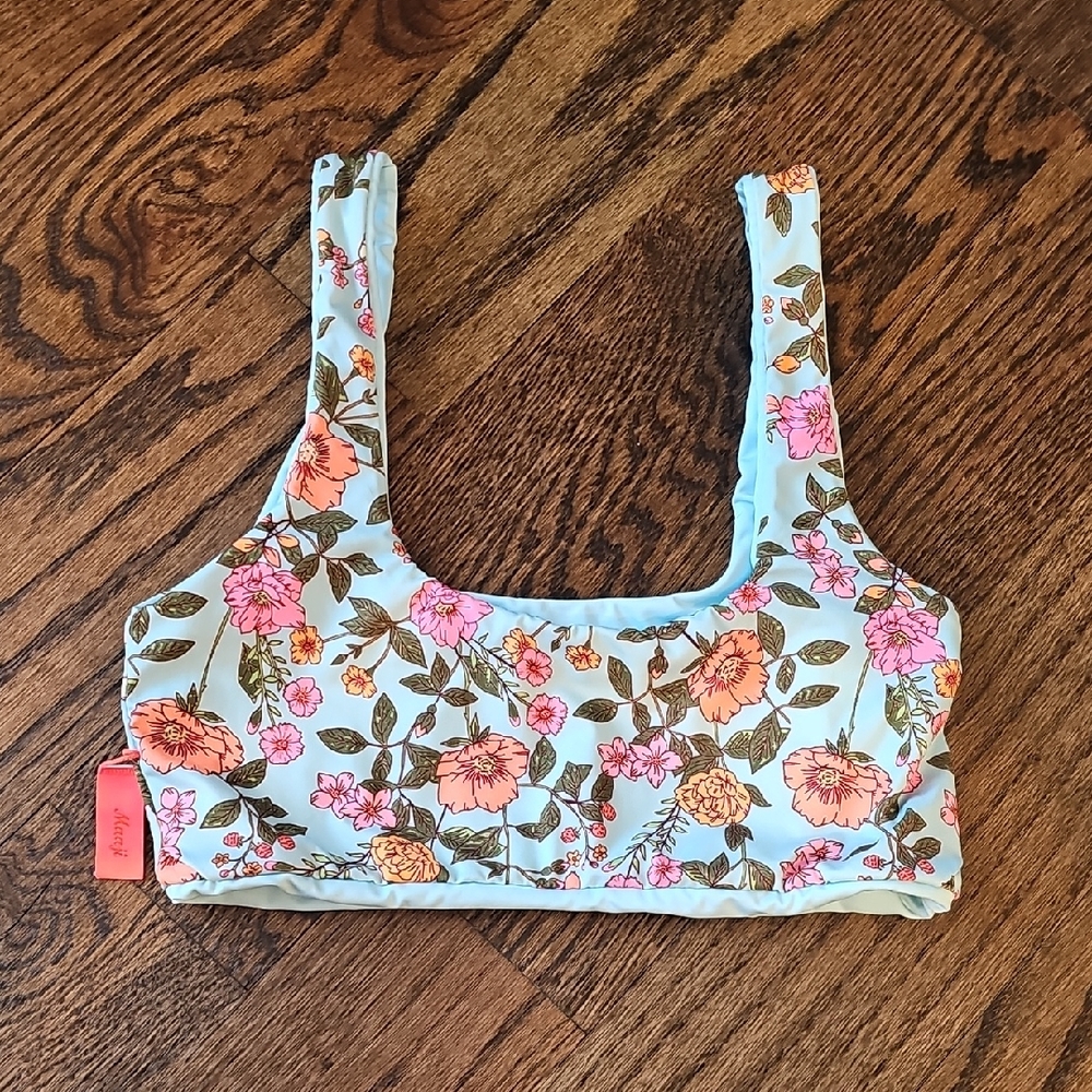 Maaji Floral Reversible Bikini Top with Pink and Orange Accents Size M - Picture 2 of 6